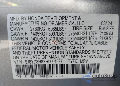 2024 Acura Mdx Type S Advance Package из США, поврежденный, VIN 5J8YD8H8XRL004327